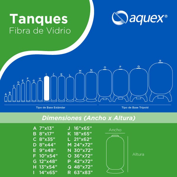 TANQUE AQUEX 14" X 65", 2.5"T AZUL Marca AQUEX. Modelo: 690014