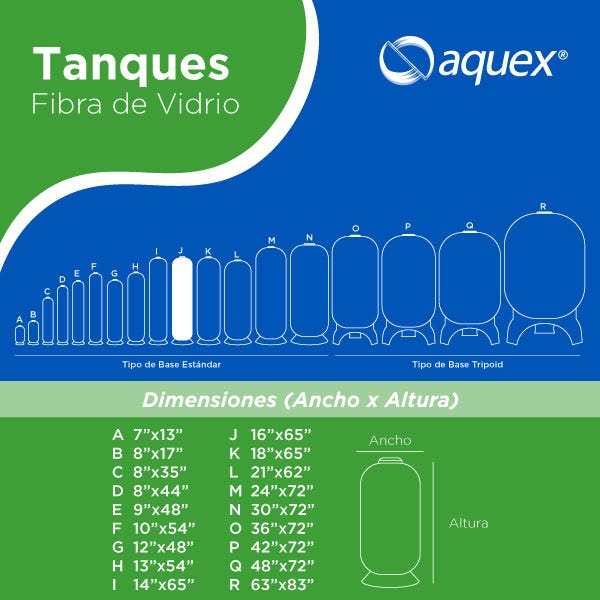TANQUE AQUEX 16" X 65", 4"T AZUL Marca AQUEX. Modelo: 690017