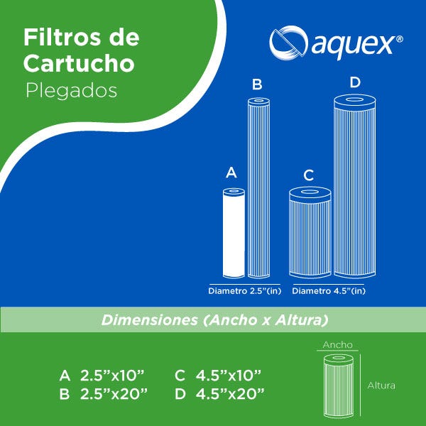 CARTUCHO PLEGADO 10 MICRA PL-10" Marca AQUEX. Modelo: 607904