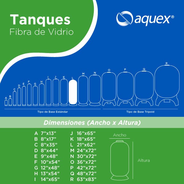 TANQUE AQUEX 21" X 62", 4"T AZUL Marca AQUEX. Modelo: 690021