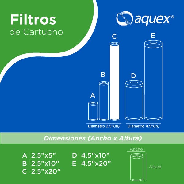 CARTUCHO DE CARBON BLOCK 10 MICRAS CTO20" Marca AQUEX. Modelo: 607895
