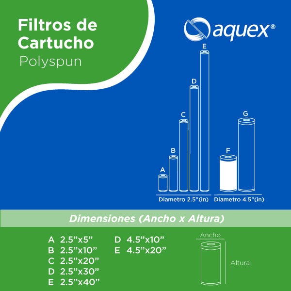 CARTUCHO POLYSPUN 10"BB, 20 MICRAS Marca AQUEX. Modelo: 607877