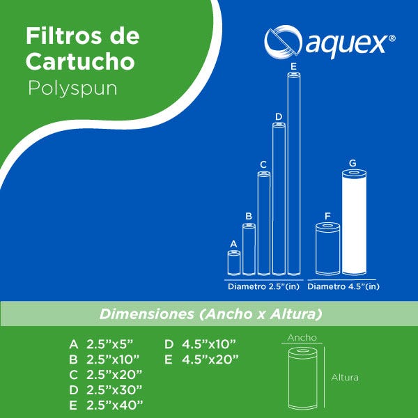 CARTUCHO POLYSPUN 20"BB, 50 MICRAS Marca AQUEX. Modelo: 607883