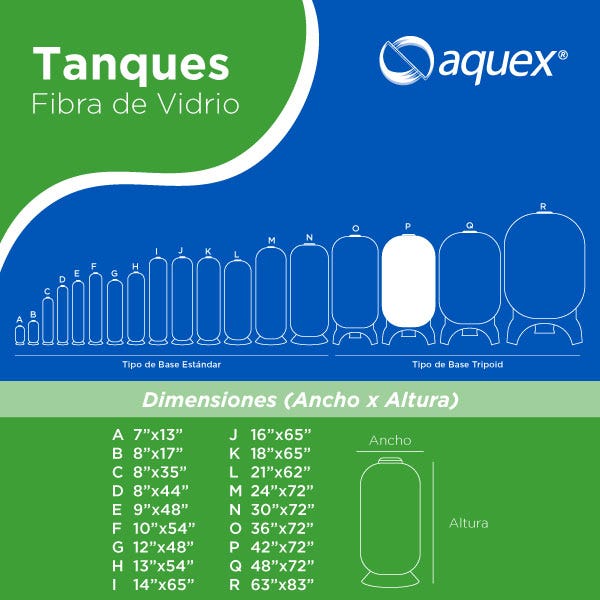 TANQUE AQUEX 42" X 72" AZUL, 6"T,6"B BRIDA, BASE TRIPOD Marca AQUEX. Modelo: 690042