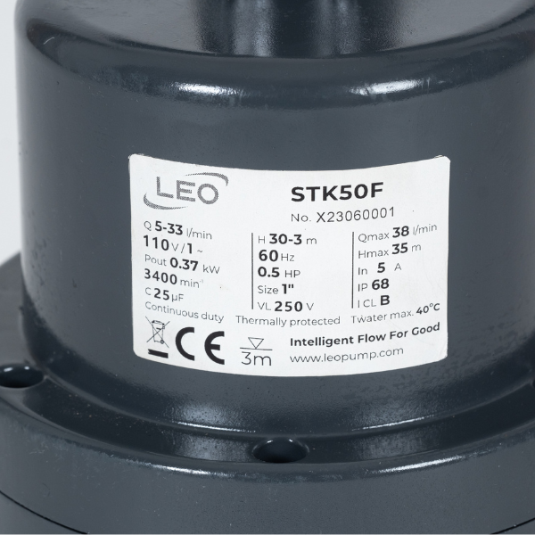 BOMBA PERIFERICA SUMERGIBLE AUTOMATICA LEO 0.5HP 1/60/115-127V 1'' DESC Marca LEO. Modelo: STK50F