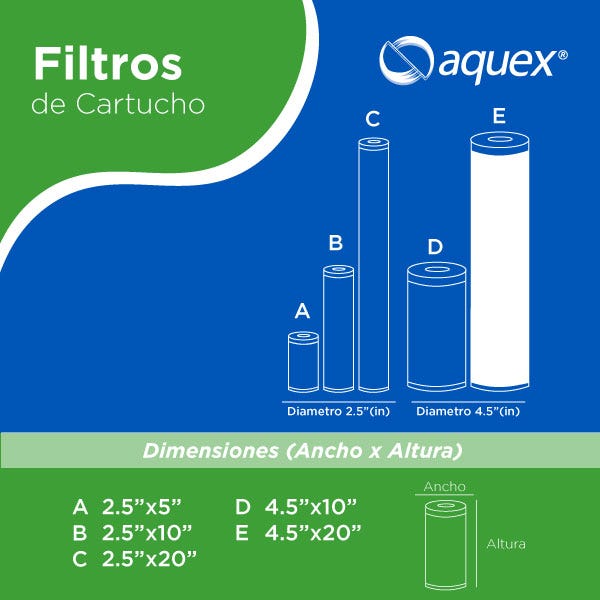 CARTUCHO DE CARBON BLOCK 10 MICRAS CTO20"BB Marca AQUEX. Modelo: 607901
