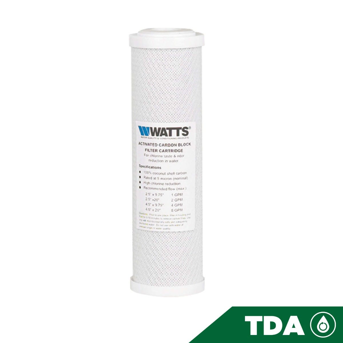 CARTUCHO DE CARBON BLOCK 10BB, 5 MICRAS Marca WATTS. Modelo: 601620