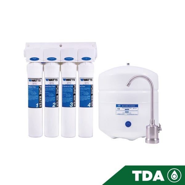 SISTEMA DE OSMOSIS INVERSA 60 GPD 4 ETAPAS KWIK-CHANGE Marca WATTS. Modelo: 601712