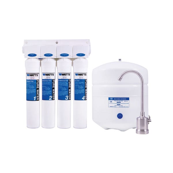 SISTEMA DE OSMOSIS INVERSA 60 GPD 4 ETAPAS KWIK-CHANGE Marca WATTS. Modelo: 601712