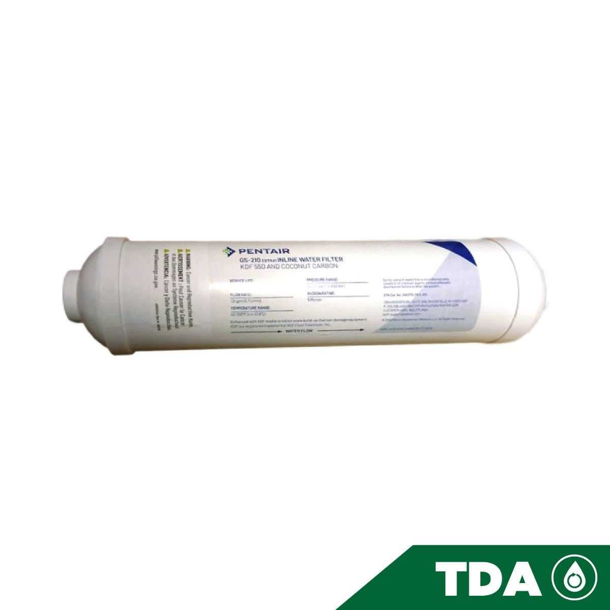 CARTUCHO DE CARBON ACTIVADO Y KDF EN LINEA 2"X11" CONEXXION 1/4" JG Marca PENTEK. Modelo: 607283