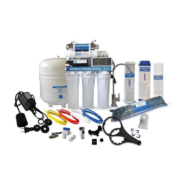 OSMOSIS INVERSA AQUEX 100 GPD, 6 ETAPAS, CON BOMBA, TDS, UV Marca AQUEX. Modelo: 607656