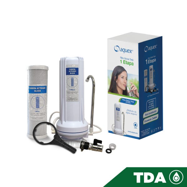 FILTRO SOBRE TARJA 1 ETAPA CARBON BLOCK Marca AQUEX. Modelo: 607658