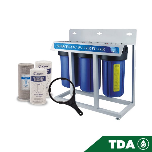 SISTEMA FILTRACION 3 ETAPAS PORTAFILTROS 10"BB Marca AQUEX. Modelo: 607951