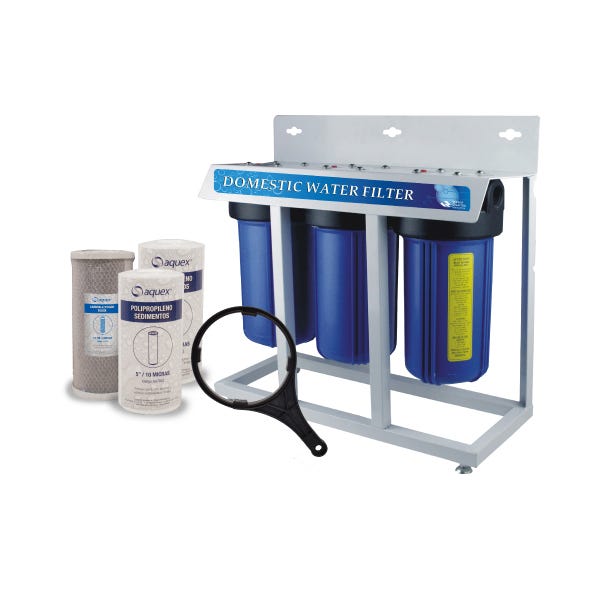 SISTEMA FILTRACION 3 ETAPAS PORTAFILTROS 10"BB Marca AQUEX. Modelo: 607951