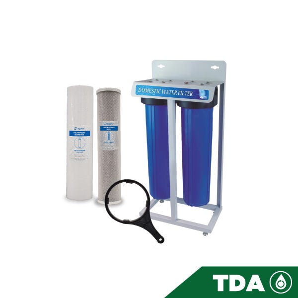 SISTEMA FILTRACION 2 ETAPAS PORTAFILTROS 20"BB Marca AQUEX. Modelo: 607952