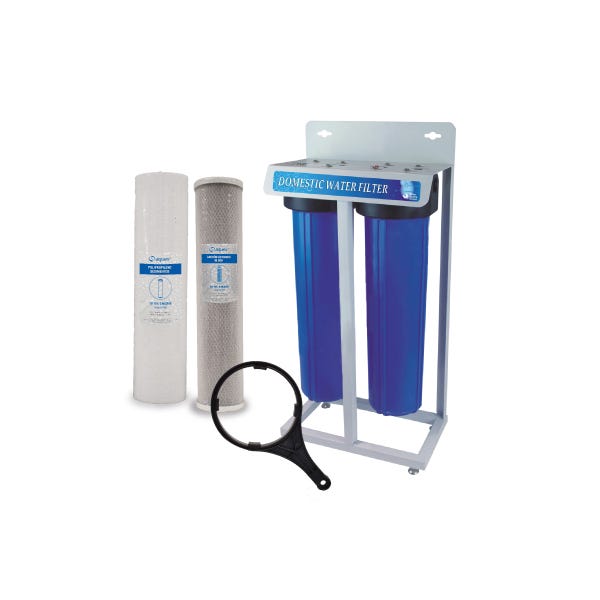 SISTEMA FILTRACION 2 ETAPAS PORTAFILTROS 20"BB Marca AQUEX. Modelo: 607952