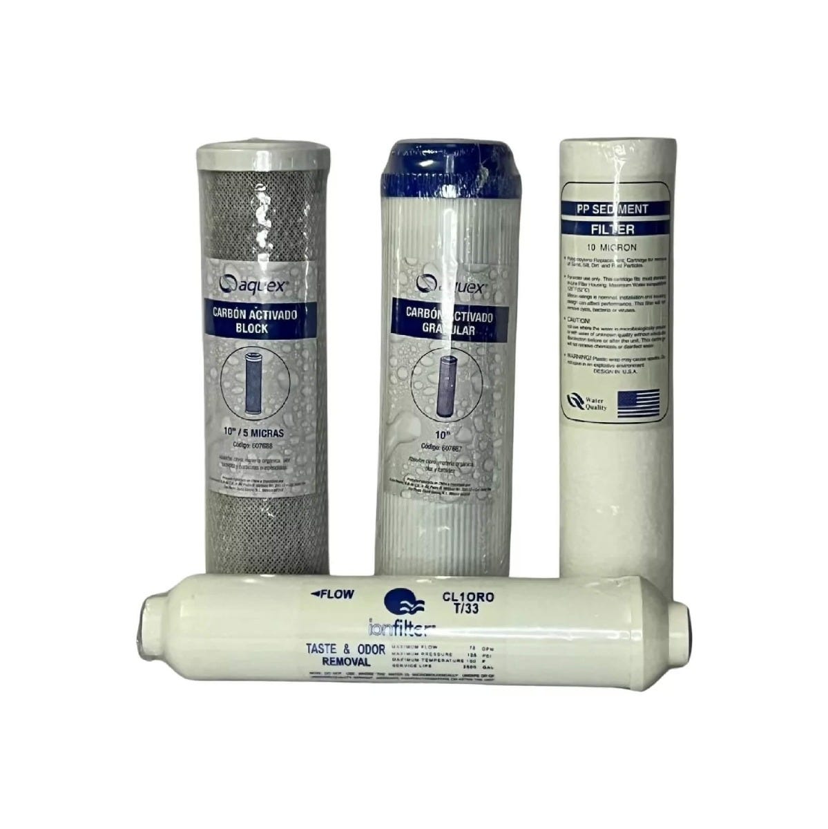 KIT-4 CARTUCHOS PP-10,GAC-10,CTO-10,T-33 Marca AQUEX. Modelo: 607998