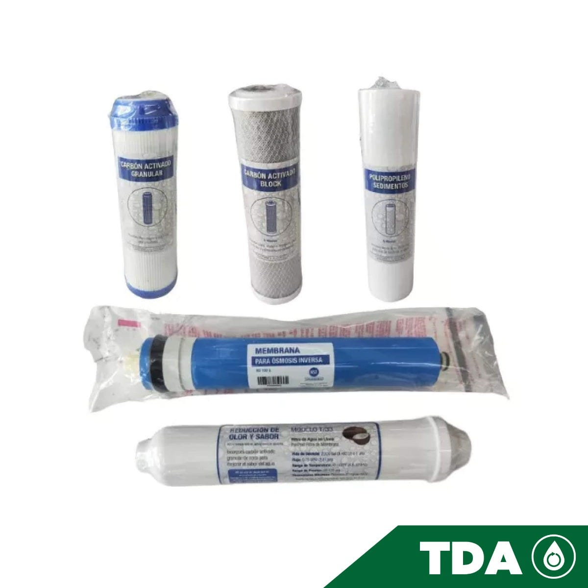 KIT-5 CARTUCHOS PP-10,GAC-10,CTO-10,T-33, RO MEM 100G Marca AQUEX. Modelo: 607999