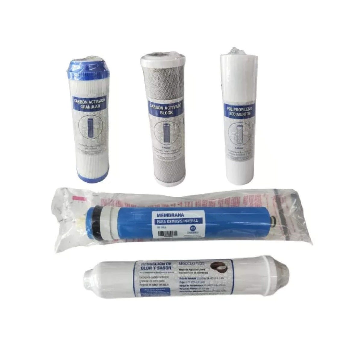 KIT-5 CARTUCHOS PP-10,GAC-10,CTO-10,T-33, RO MEM 100G Marca AQUEX. Modelo: 607999