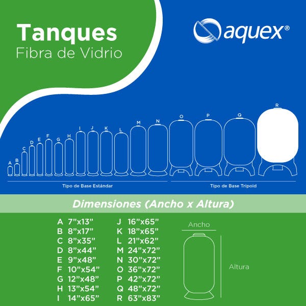 TANQUE AQUEX 63" X 83" AZUL, 6"T,6"B BRIDA, BASE TRIPOD Marca AQUEX. Modelo: 690063