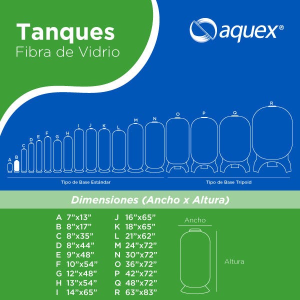 TANQUE AQUEX 8" X 17", 2.5"T AZUL Marca AQUEX. Modelo: 690817