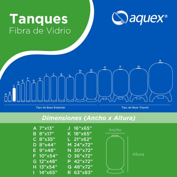TANQUE AQUEX 8" X 35", 2.5"T AZUL Marca AQUEX. Modelo: 690835