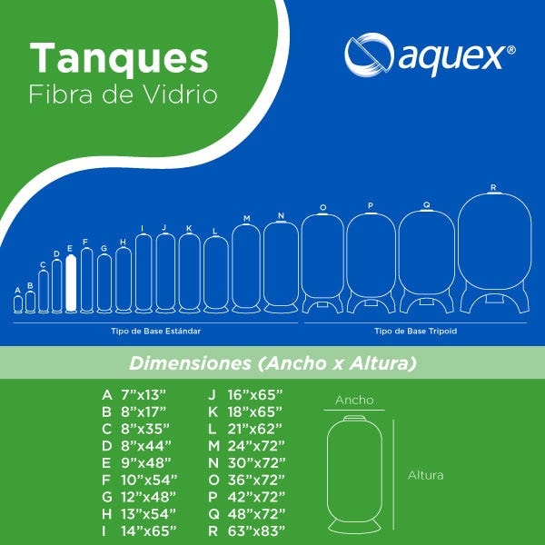 TANQUE AQUEX 9" X 48", 2.5"T AZUL Marca AQUEX. Modelo: 690948