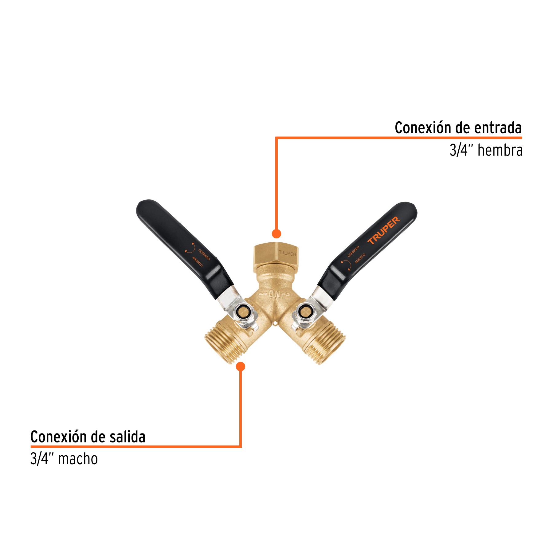 Conector 'Y' 3/4' cuerpo robusto con tuerca móvil p/manguera. Modelo: AD-2L
