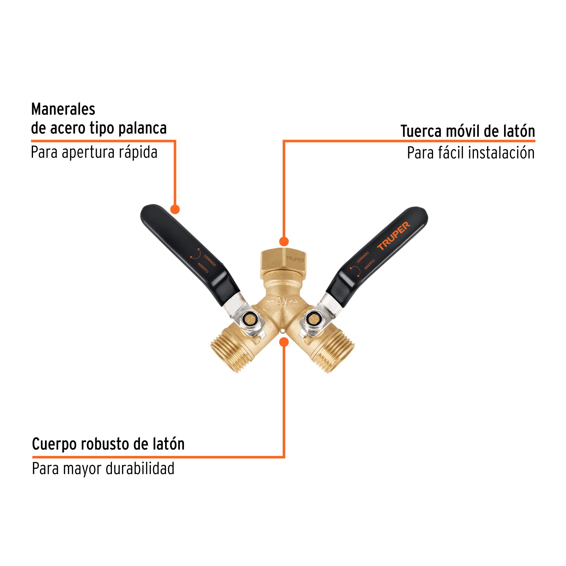 Conector 'Y' 3/4' cuerpo robusto con tuerca móvil p/manguera. Modelo: AD-2L
