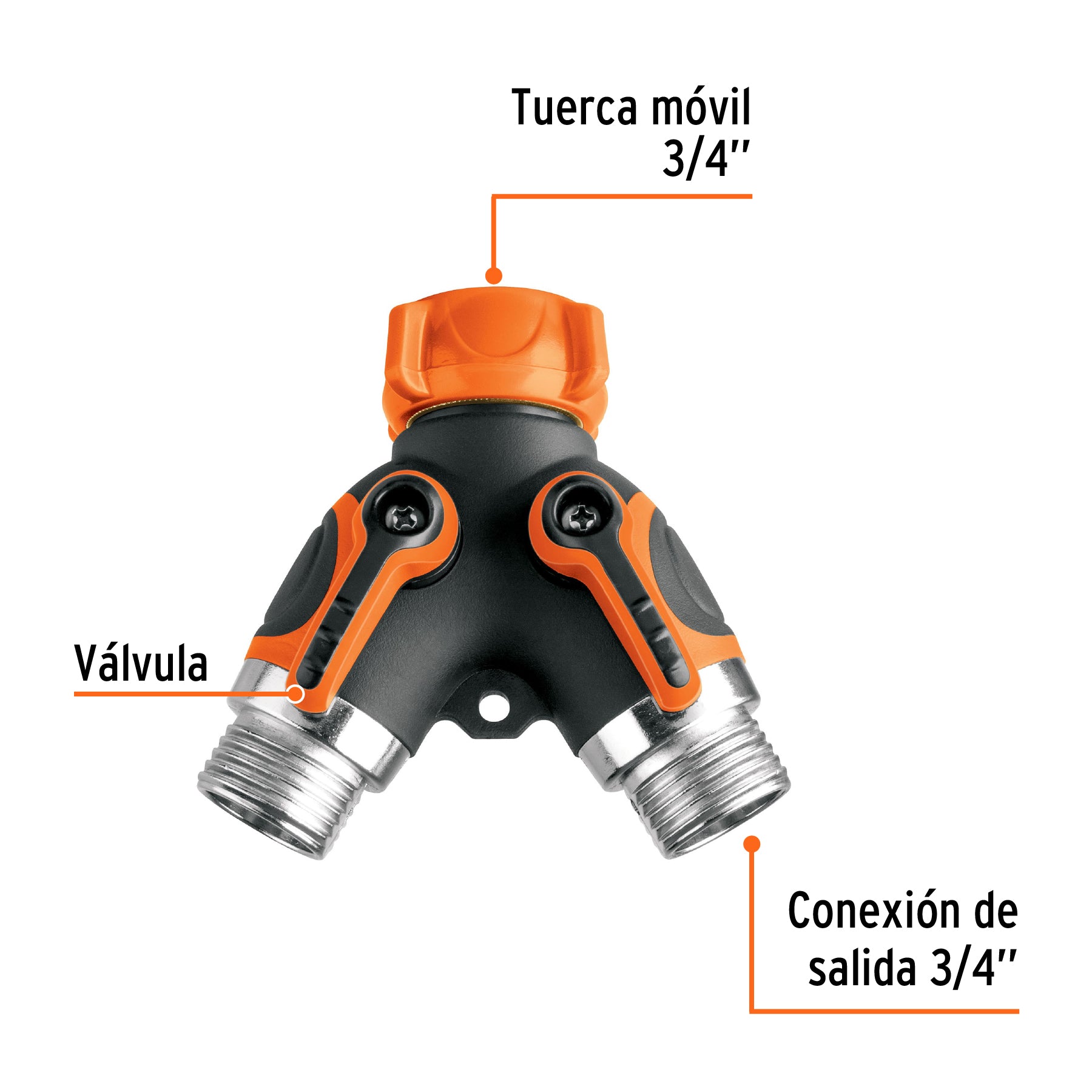 Conector 'Y' 3/4' metálico con recubrimiento para manguera. Modelo: AD-2R