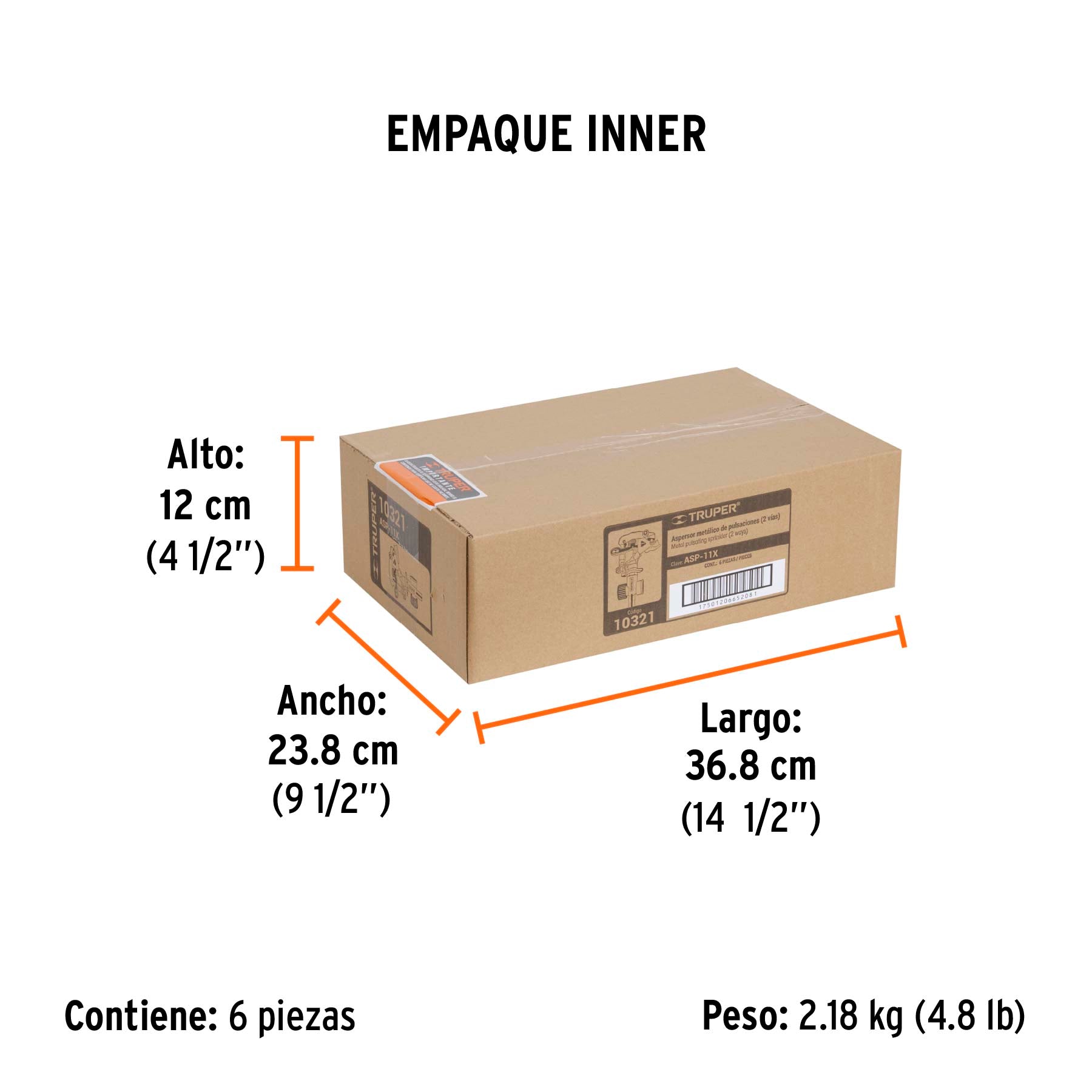 Aspersor metálico 11' dos vías, estaca metálica, TRUPER. Modelo: ASP-11X