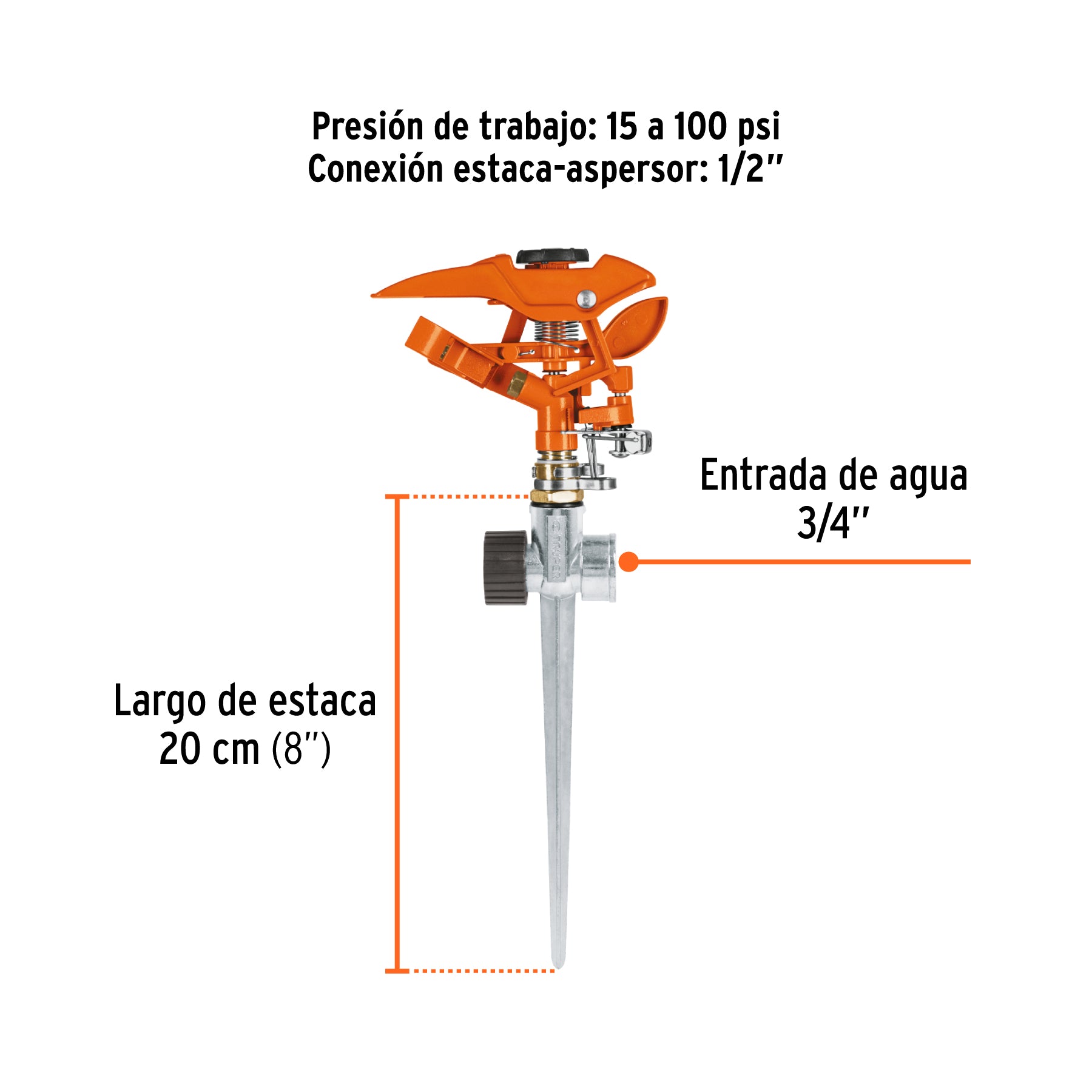 Aspersor metálico 11' dos vías, estaca metálica, TRUPER. Modelo: ASP-11X