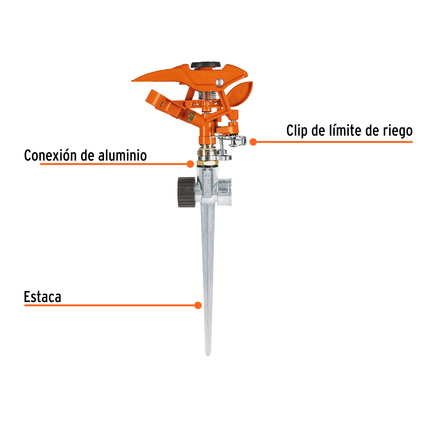 Aspersor metálico 11' dos vías, estaca metálica, TRUPER. Modelo: ASP-11X