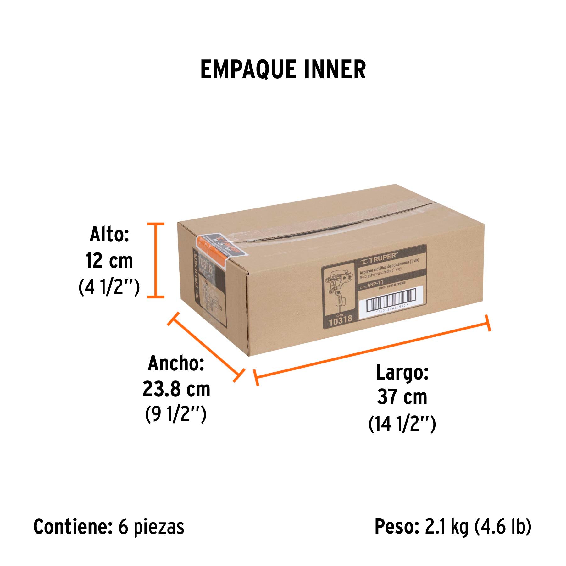 Aspersor metálico 11' una vía, estaca metálica, TRUPER. Modelo: ASP-11