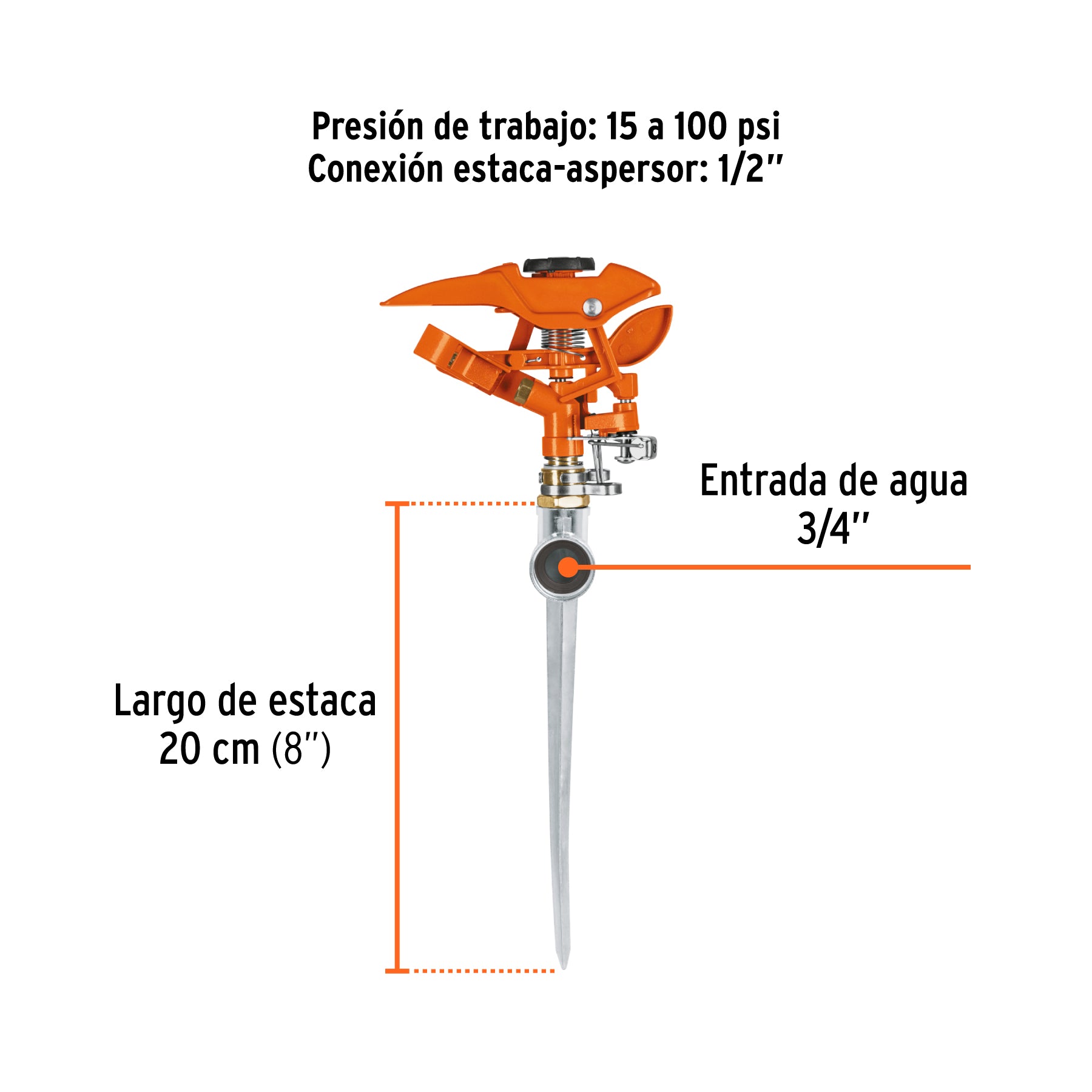 Aspersor metálico 11' una vía, estaca metálica, TRUPER. Modelo: ASP-11