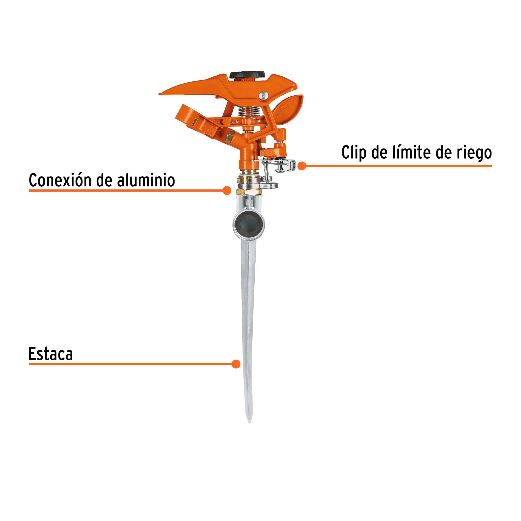 Aspersor metálico 11' una vía, estaca metálica, TRUPER. Modelo: ASP-11