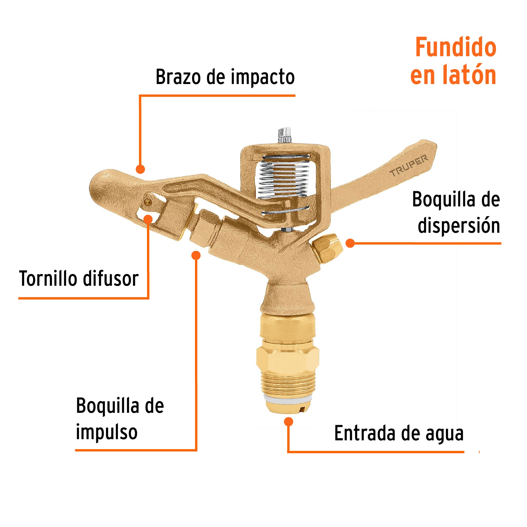 Aspersor agrícola de 3/4' fundido en latón, TRUPER. Modelo: ASP-3/4BR