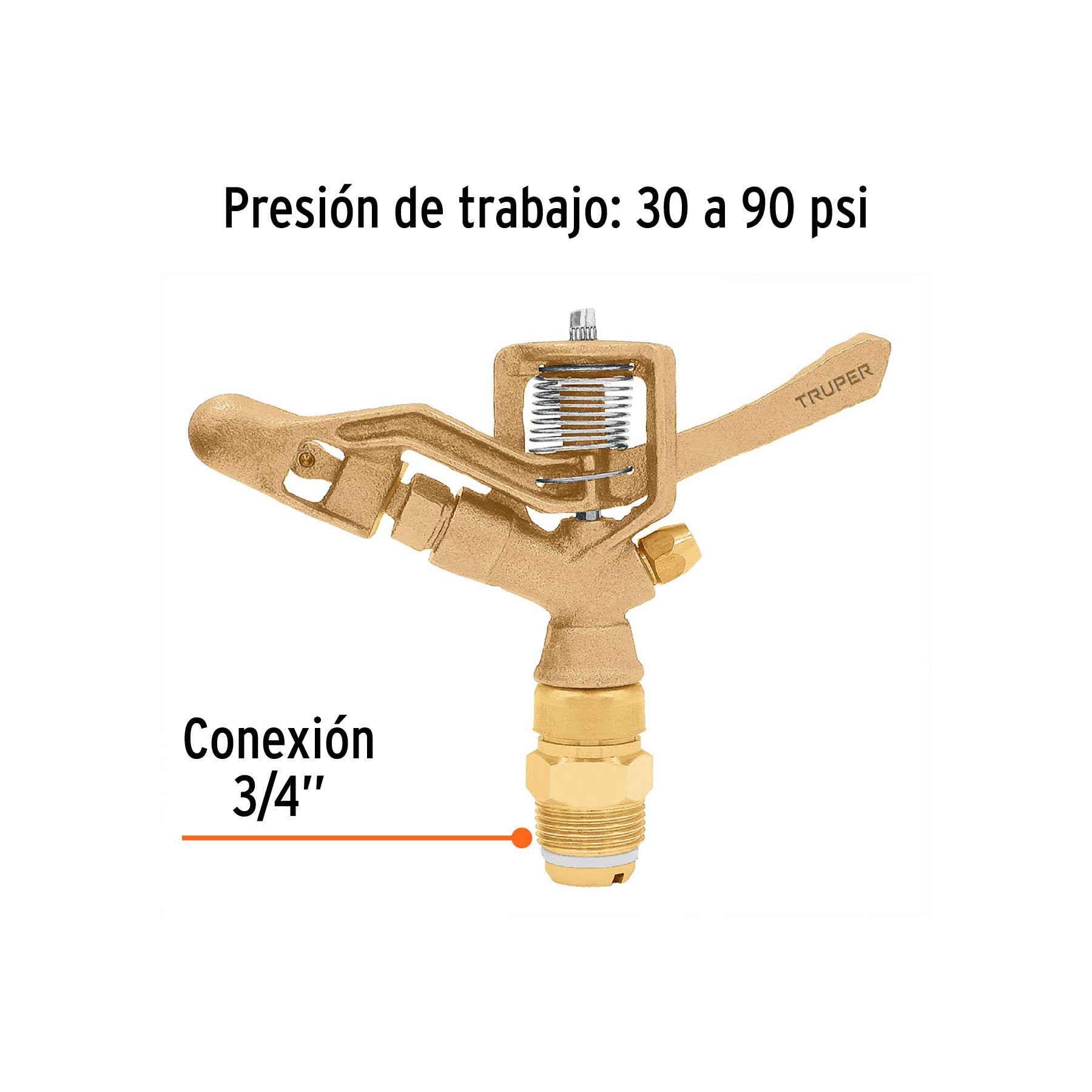 Aspersor agrícola de 3/4' fundido en latón, TRUPER. Modelo: ASP-3/4BR