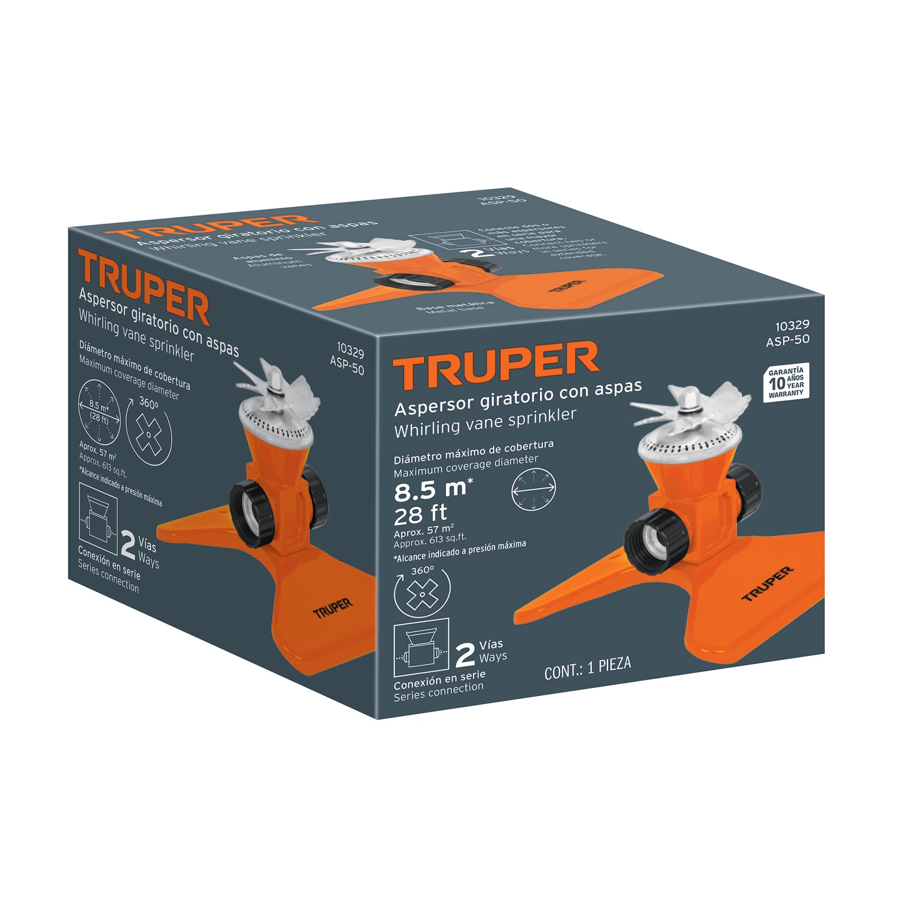 Aspersor base metálica, con aspas de aluminio, TRUPER. Modelo: ASP-50