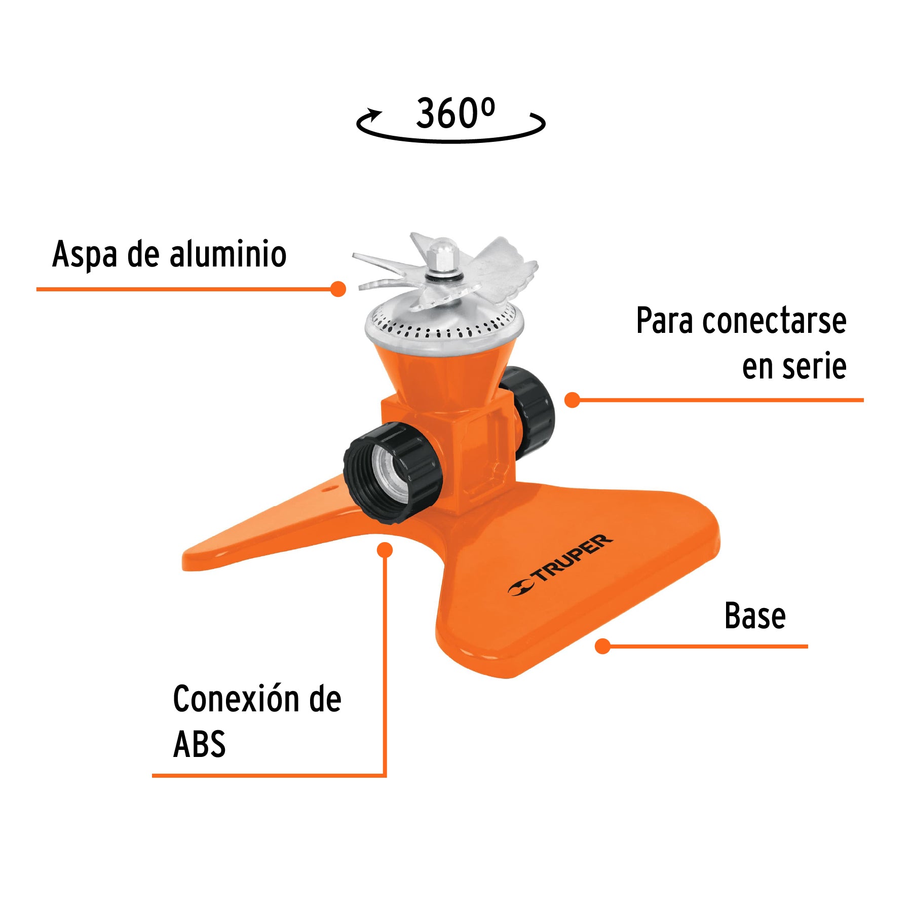 Aspersor base metálica, con aspas de aluminio, TRUPER. Modelo: ASP-50