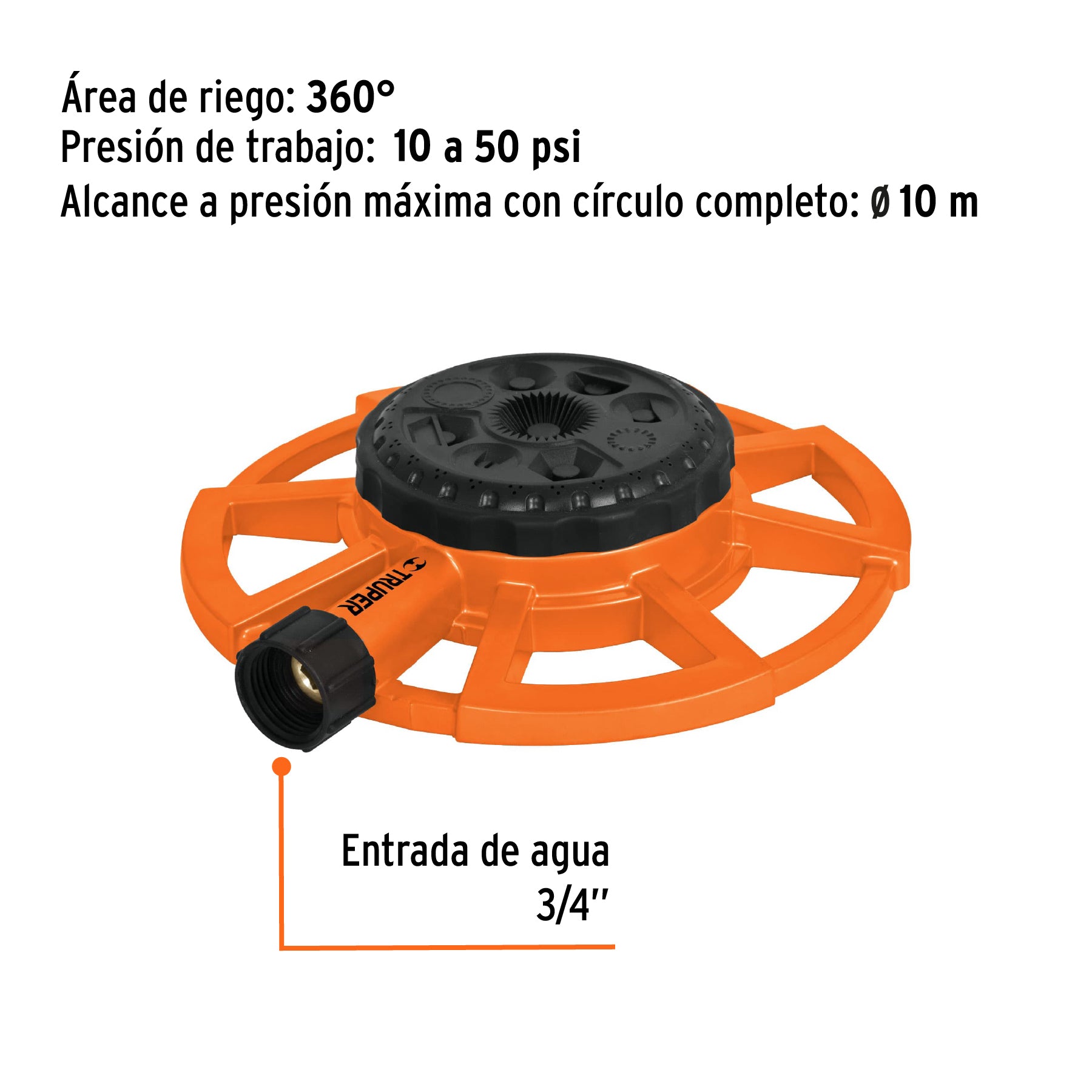 Aspersor base metálica, con 8 funciones, TRUPER. Modelo: ASP-8