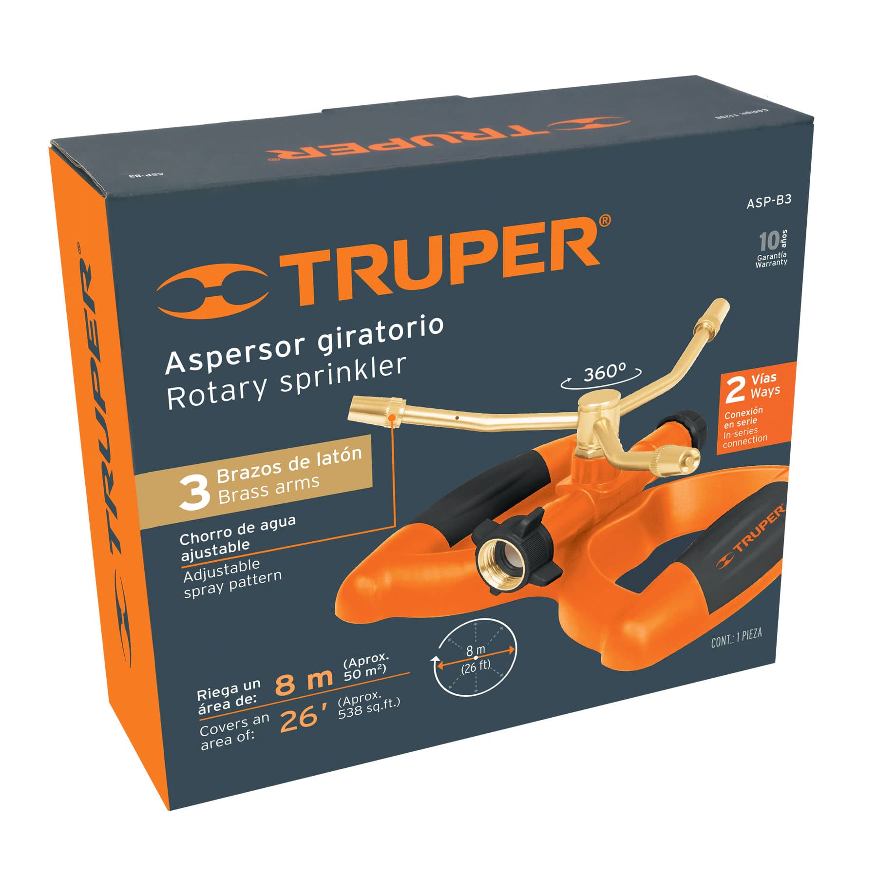 Aspersor metálico de 3 brazos con base plástica, TRUPER. Modelo: ASP-B3
