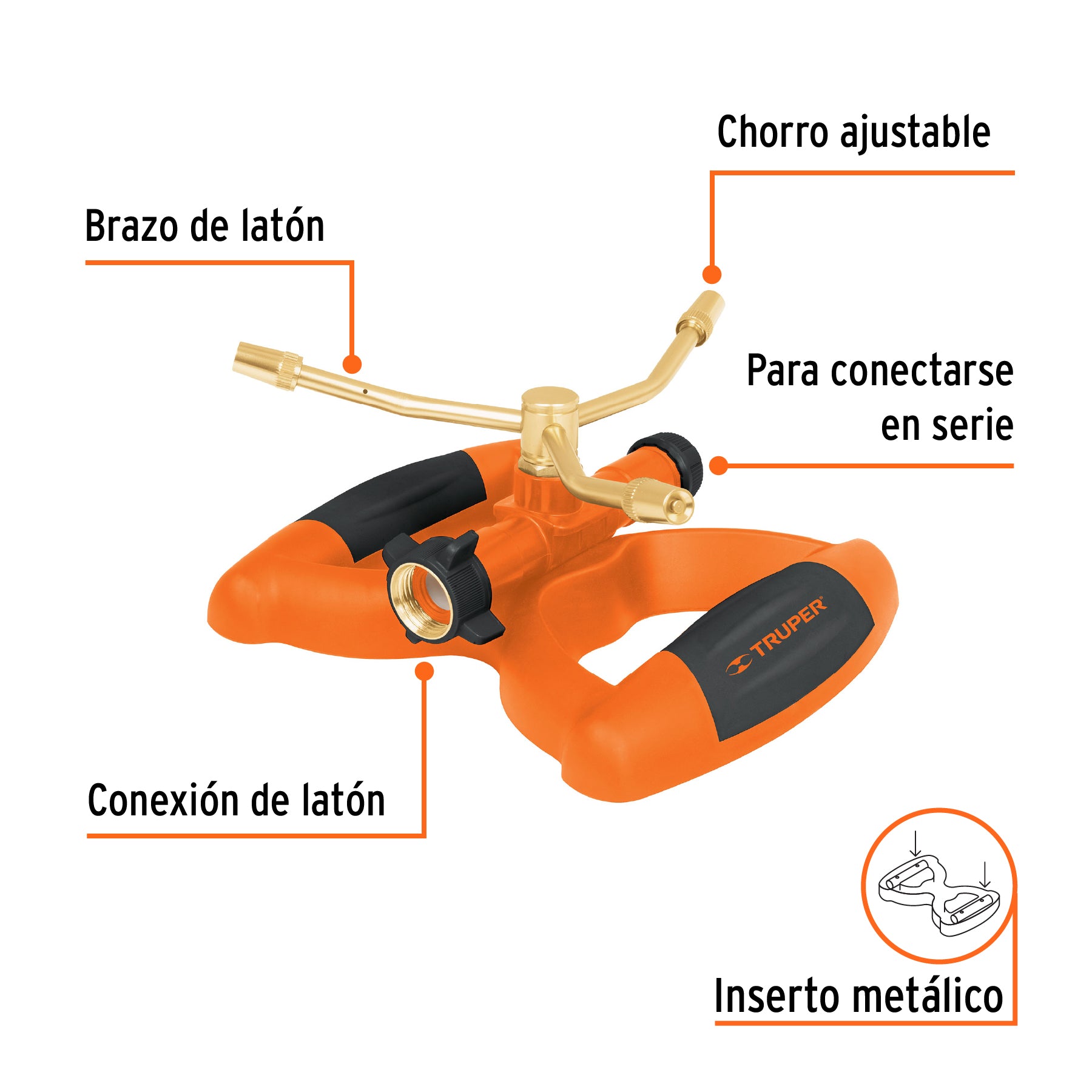 Aspersor metálico de 3 brazos con base plástica, TRUPER. Modelo: ASP-B3
