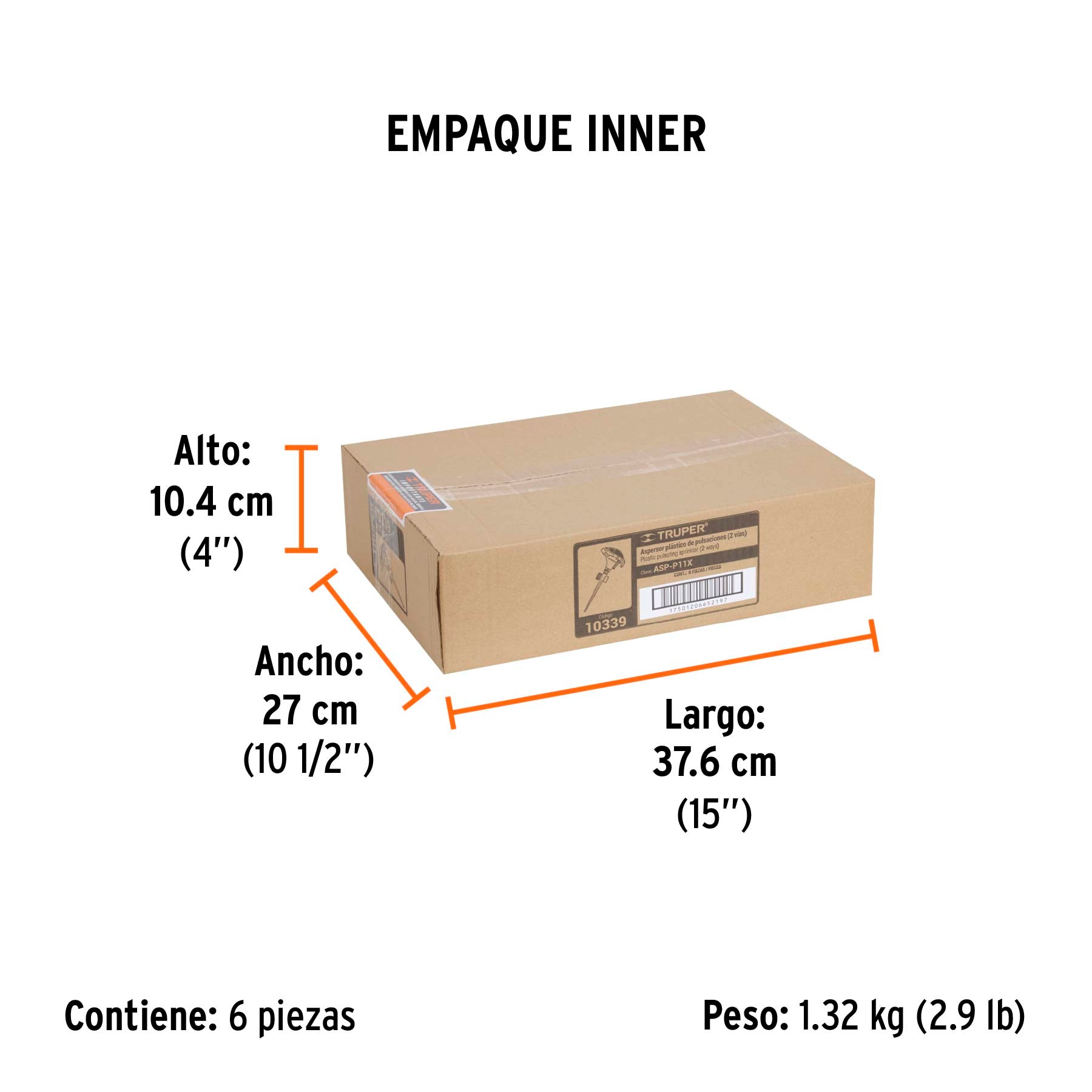 Aspersor plástico 11', dos vías, estaca metálica, TRUPER. Modelo: ASP-P11X