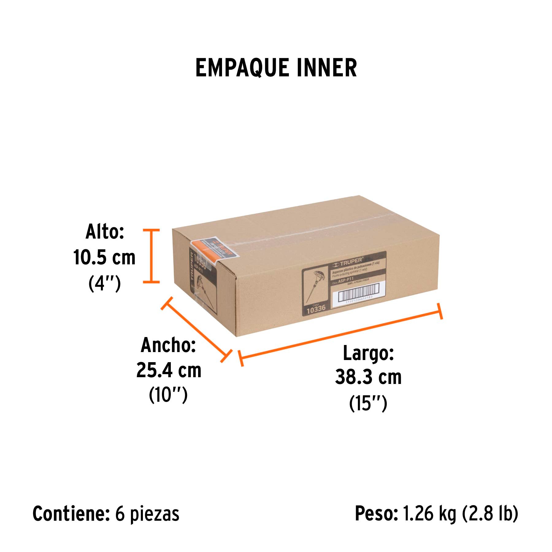 Aspersor plástico 11', una vía, estaca metálica, TRUPER. Modelo: ASP-P11