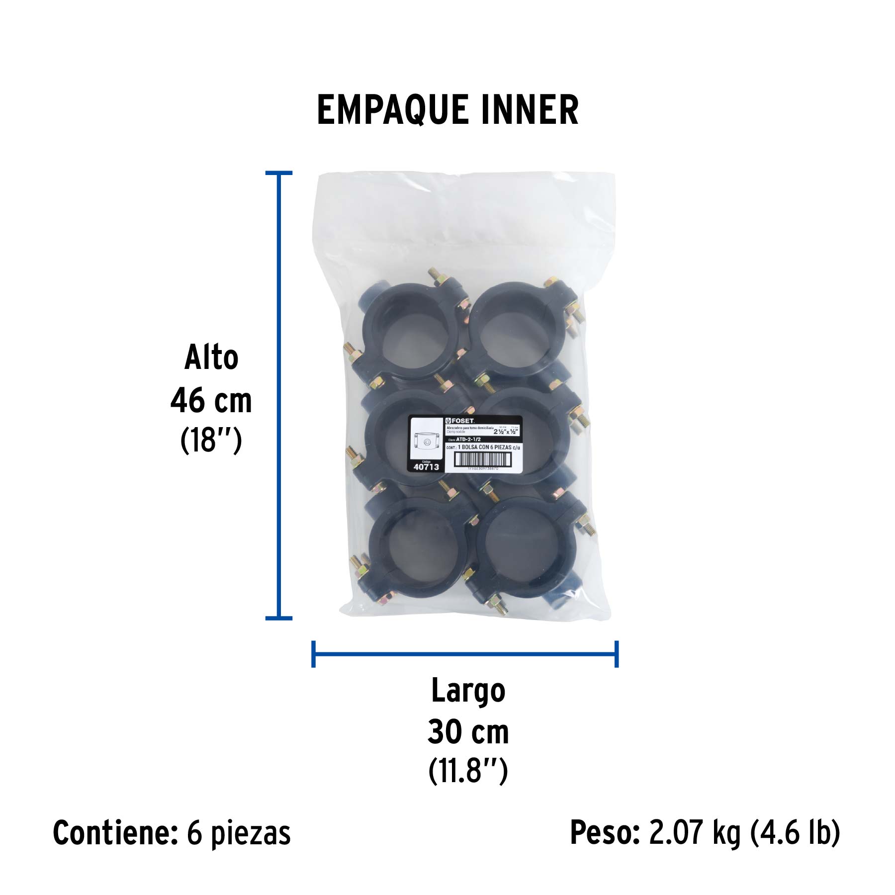 Abrazadera para toma domiciliaria PP 2-1/2' x 1/2', FOSET. Modelo: ATD-2 1/2