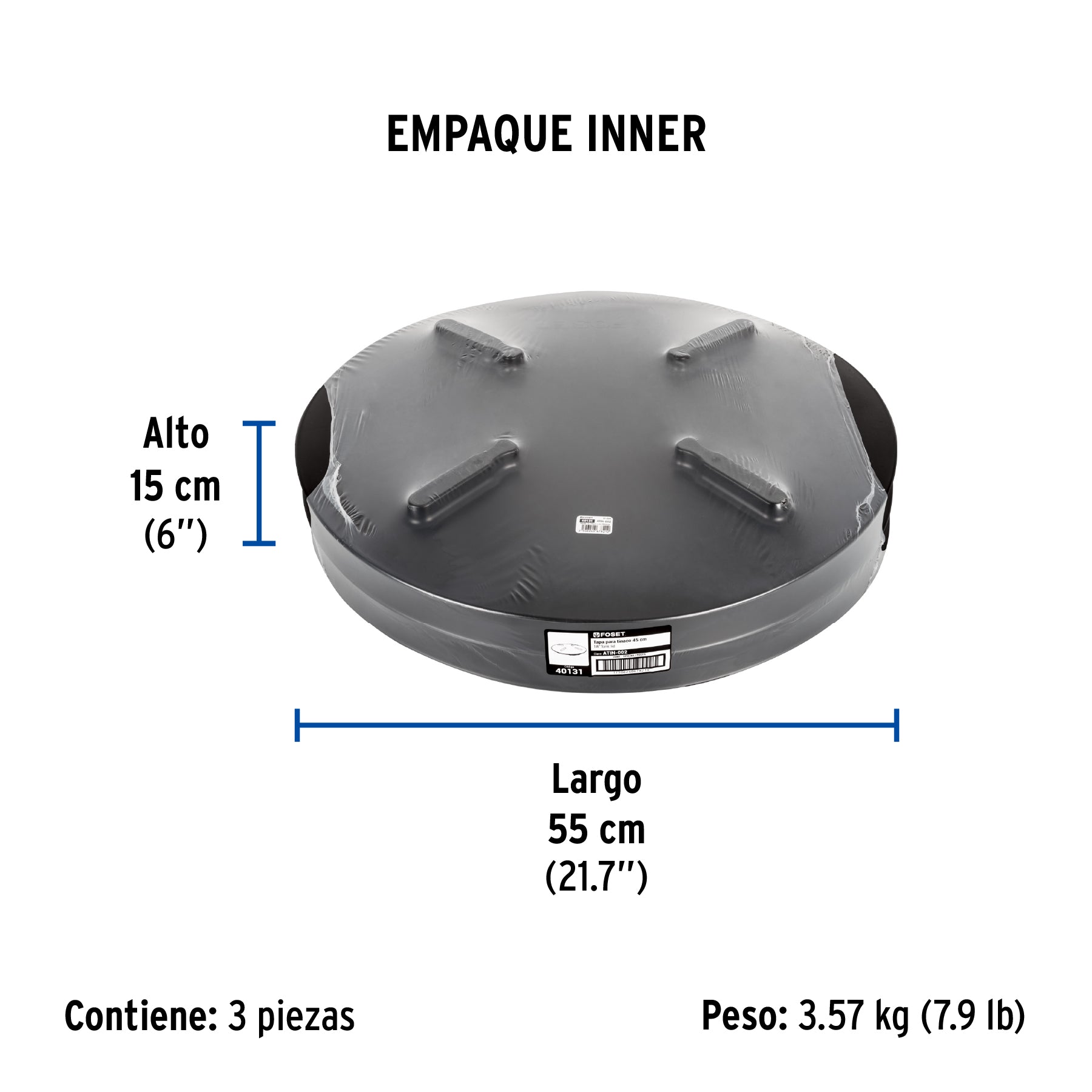 Tapa de 18' con arillo para tinaco, FOSET. Modelo: ATIN-002