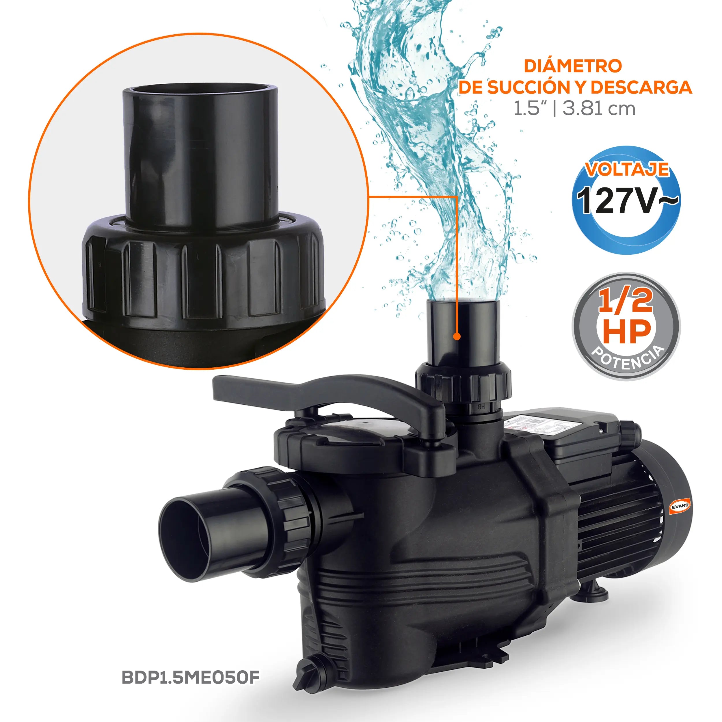 Bomba para alberca 131 L/min Marca EVANS. Modelo: BDP1.5ME050F