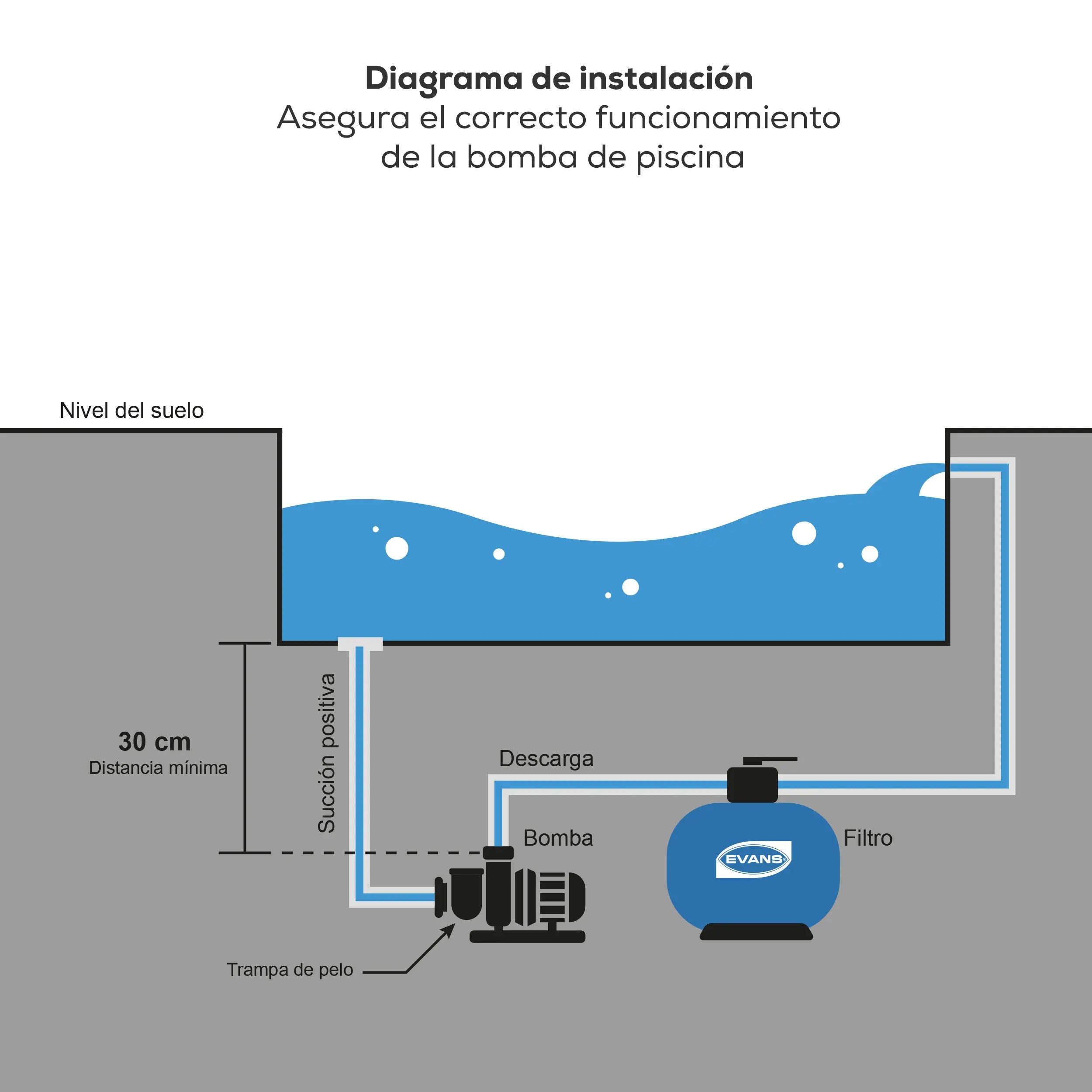 Bomba para alberca 300 L/min Marca EVANS. Modelo: HP2ME200