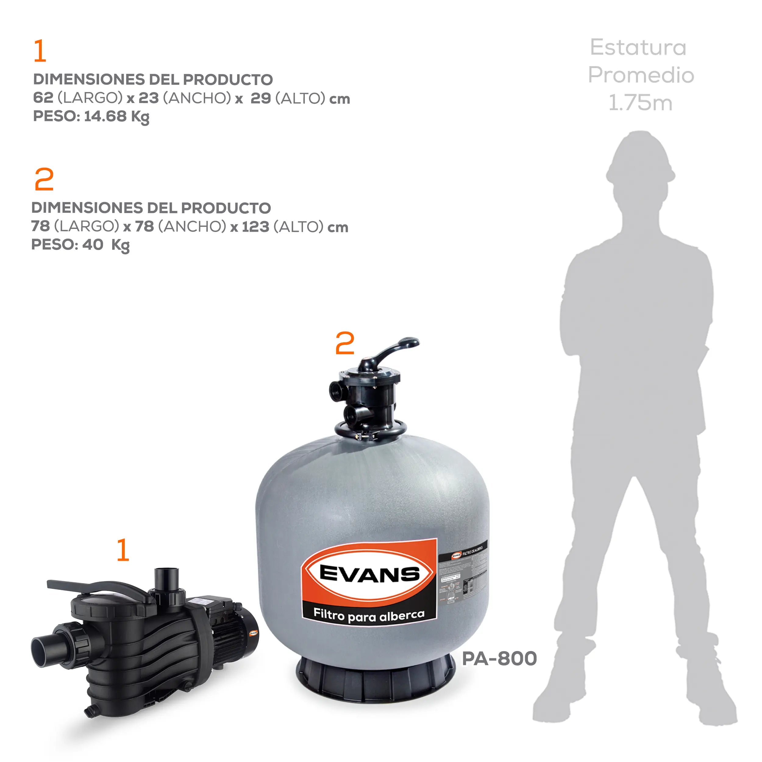 Kit para alberca 142 m3 Marca EVANS. Modelo: KIT-BDP-2